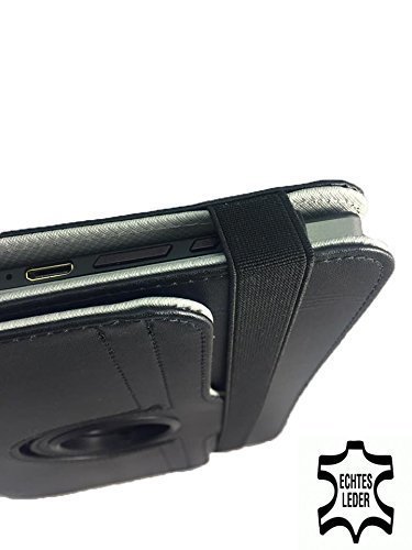 Tablet Tasche für Huawei MediaPad X2 (GEM-701L) Schutz Hülle Etui mit Standfunktion + Touch Pen – 7 Zoll Echtleder Schwarz 360° - 5