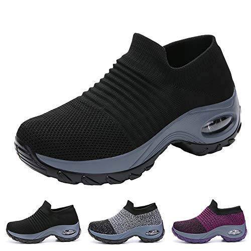 Funnie Zapatillas Deportivas de Mujer Deportivas Correr Gimnasio Casual Zapatos Running Caminar Mesh Transpirable Aumentar Más Altos Sneakers Tacón Cuña 4CM