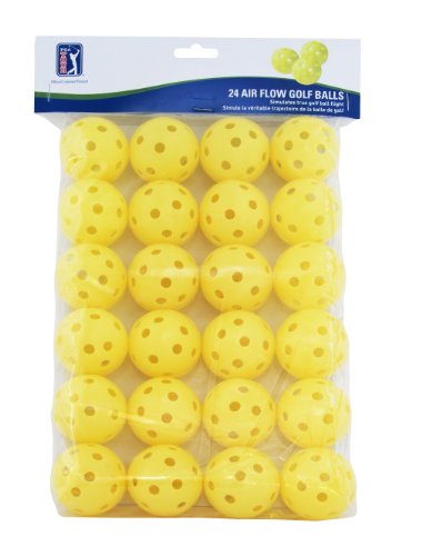 PGA Tour Air Flow Übungs Golfball Set de 24 Bolas para práctica de Golf de Flujo de Aire, Unisex, Amarillo