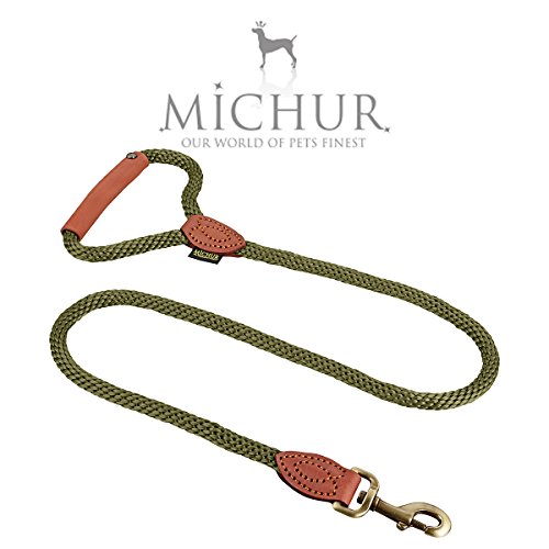 Michur Sherpa Leash Green Hornet Correa Redonda Hecha de cordón de Nylon con Cuero Resistente Disponible en Varios tamaños, Correa de Cuero Verde Perro, Cuero, Mascotas