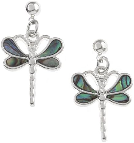 Tide Jewellery Inlaid Paua Shell Green Dragonfly Dangly Earrings