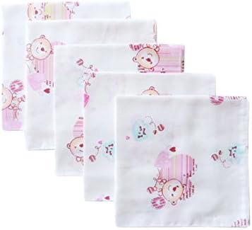 Need4Baby 5 x Baby Mini Burp Cloths 13.8x 13.8 in (35x35cm )100% Cotton Pink Bear