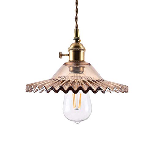 OOFAY LIGHT Vintage Industriale Lampada a Sospensione con Paralume in Vetro retrò Intrecciato Flessibile Wire Lampada da soffitto E27 Finitura in Ottone portalampada Lampada a Sospensione (Ambra)