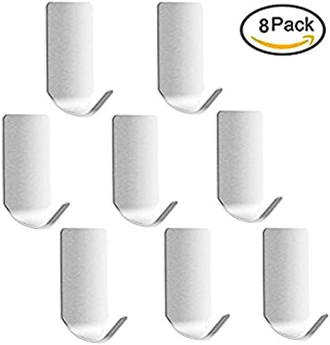 8 Pack of Self Adhesive Hooks, Hat Towel Robe Coat Stick-up Stainless Steel Hanger for Kitchen Bathrooms Lavatory Closets, Water and Rust Proof.