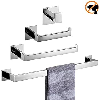 Set Accessori Bagno 4 Pezzi In Acciaio Inossidabile - Portasciugamani, Portarotolo, Gancio E Anello - Foto 10