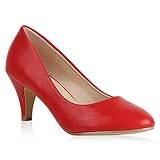  Klassische Damen Pumps Basic Leder-Optik Schuhe Stiletto Mid Heels 159544 Rot Camargo 40 Flandell