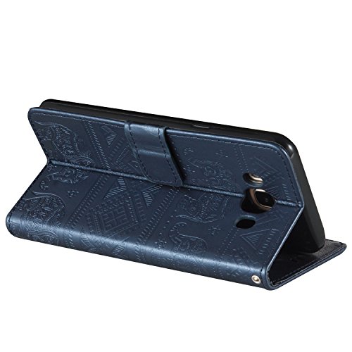 Galaxy J7 2016 Hülle, Ukayfe Lederhülle Leder Tasche Case Cover für Samsung Galaxy J7 2016 Handyhülle im Buchstyle,Prägung Elefant Muster Premium Kunstleder Tasche Flip Wallet Case mit Standfunktion Karteneinschub und Magnetverschluß Etui Schutz Hülle für Samsung Galaxy J7 2016 (Blau) - 4