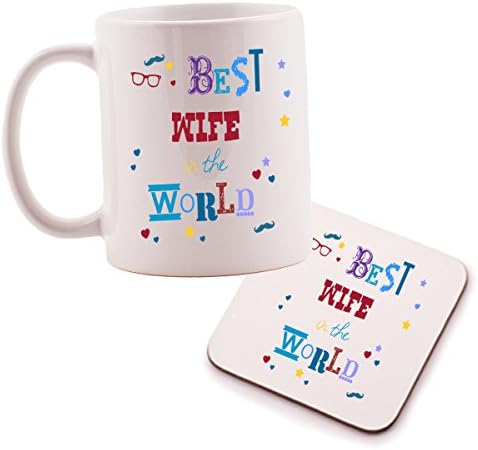 Best Wife Mug And Coaster Gift Set - Great present idea for any Wife - Christmas or Birthday.