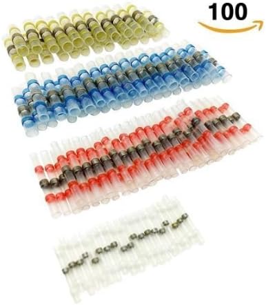 GeekBox® 100pcs Wire Connectors, Heat Shrink Wire Connector Kit Waterproof Assorted Crimp Connector Electrical Set, 22-10GA 35 off Red, 30 off Blue,25 off White,10 off Yellow