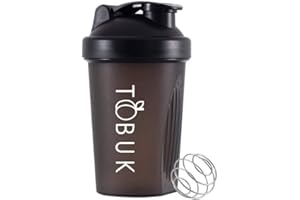 Taste of Beauty UK 400 ml Protein Shaker Bottle with Mixball, Pre Workout Protein Powder Blender, Shaker for Protein Shakes, Easy Grip Mini Water Bottle for Protein Shake (Black)
