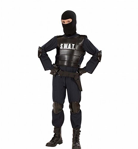 Widmann 5534 - Kinderkostüm S.W.A.T Officer Anzug mit Weste, Gürtel, Maske, Knie- und Ellenbogenprotektoren