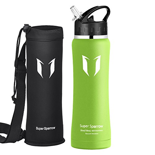 Super Sparrow Trinkflasche - 750ml - Premium Edelstahl Wasserflasche - Auslaufsichere Isolierflasche - Perfekte Outdoor Flasche für Kinder - BPA Frei - Ideale Sport Flasche für Fitness - Isolierkanne, Thermotrinkflasche, Isolier Kindertrinkflasche - Inklusive Wasserflaschen Beutel & Rucksack Schnalle