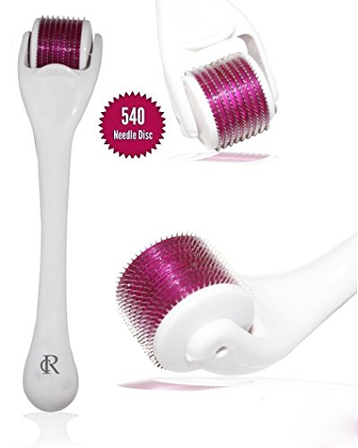 RC 1.0mm Surgical Grade Titanium Micro-needle Roller System Derma 540 Needles Roller for Facial & Body Skin Care/ Therapy/ Treatment/ Rejuvenation - White Handle & Red Roller