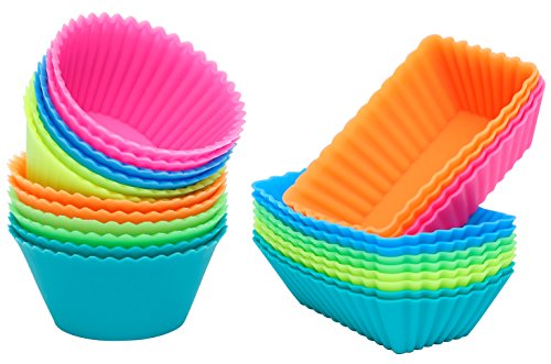 [Neue Version] Ipow 24-Pack Silikon muffinform Muffin Cupcake Backförmchen Muffinförmchen 6 Farben für Muffins, Brownies, Cupcakes, Kuchen, Pudding …