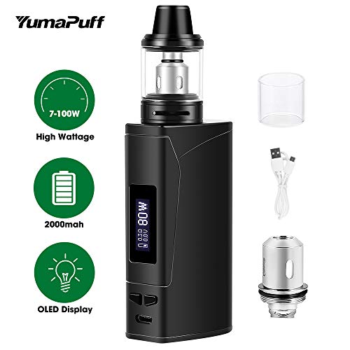 Cigarrillo electrónico Vaping Kit E-Cig Vapor E Cig Mod Kit YumaPuff Armor 100W Box Mod Starter, Recargable 2000mah OLED Screen Box Mod - Sin nicotina, No E Liquid (Black)