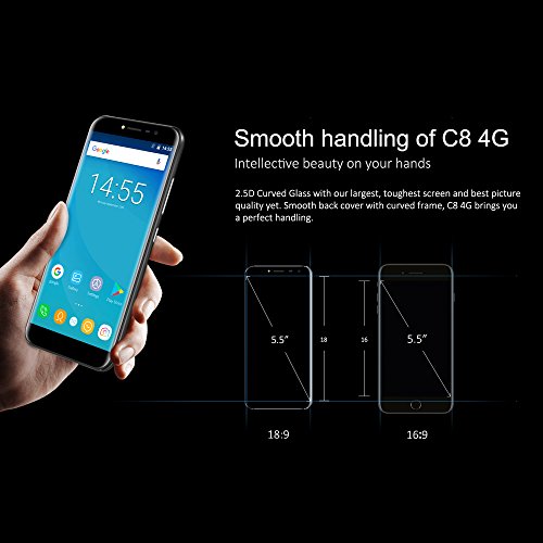 OUKITEL C8 4G Smartphone 18: 9 VerhÃ¤ltnis 5,5 Zoll HD Display, Android 7.0 Quad-Core 2GB RAM+16GB ROM RÃ¼ckfahrkamera 13MP+5MP Dual Kamera, 3000mAh Batterie Touch ID, Band 20 Dual SIM Ohne Vertrag