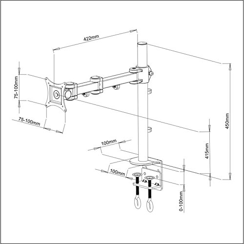 Monitor Tischhalterung schwarz ausziehbar von 10cm bis 42,2cm 180° neigbar 180° drehbar für min. Vesa 75×75 bis max. Vesa 100×100 - 2