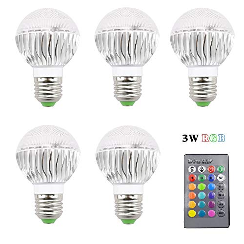 Ruanyi 5PCS 3W RGB LED Lamp E27 LED Bulb with 24key Remote Controler Dimmer Energy Saving Spotlight Holiday Lighting + Remote 110V 120V 220V Led (Wattage : 3W)