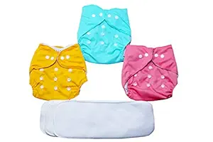 MOMY MOM Reusable, Washable and Adjustable Newborn Infant Baby Cloth Diapers | New Born Pocket Nappies Covers Set | Diaper Cover for Babies Nappy Pads; Combo Offer with Inserts, Multicolor (Pack of 3)