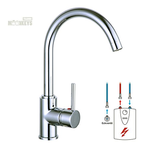 Niederdruck Wasserhahn Spültisch Armatur Küche Mischbatterie mit hohem Auslauf inkl. Befestigungsmaterial und Montageanleitung