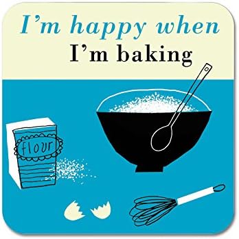 I'm happy when I'm baking coaster - sustainable eucalyptus. Made in England (turquoise)