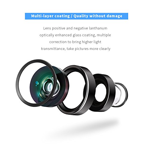 AFAITH Kit per obiettivi Smartphone, telecomando Bluetooth + mini treppiedi + occhiali da pesca + obiettivo grandangolare + macro + obiettivo telecamera 2X per iPhone 7 / 6S / 6 - PA073