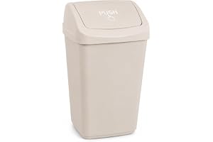 Farara 50L Plastic Dustbin with Push Lid, Large Dustbin for Kitchen, Bathroom, Office & Home, Durable Garbage Bin, Waste Bin with Cover, Beige