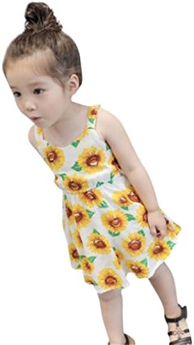 Subfamily Clearance! Infant Baby Girls Sunflower Print Sleeveless Dress Backless Dress Lovely Outfits Sunmer Dress For Girls (4T, White)