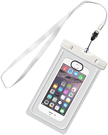 IWAMEE Waterproof Case, Universal Underwater Dry Bag Pouch, Touch ID Fingerprints Transparent Window Watertight Sealed System for iPhone 7 7plus 6 6s Samsung Galaxy s6 s7 s7 edge Huawei and Other Smartphone up to 6 inches for Boating Swimming Diving Hiking (White)
