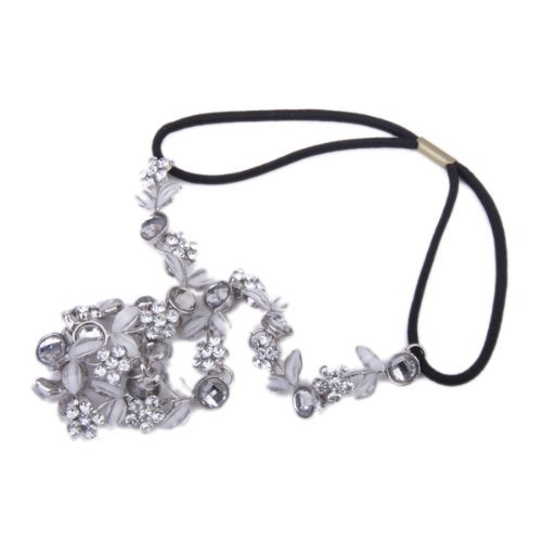 SODIAL(R) Frauen Elegante Blume elastisches Haar Band Stirnband Silber - 2