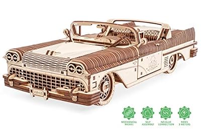 Ugears Dream Cabriolet Maquette De Voiture en Bois à Monter - Puzzle 3D pour Adultes - Modèle Mécanique en Bois Casse-tête pour Adultes - Kit à Encastrer - Jouet Éducatif pour Enfants