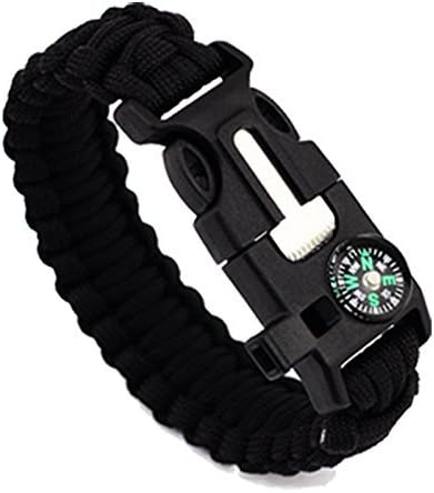 UMISSDECOR 5 in 1 Multifunction Outdoor rope Paracord Survival gear escape Bracelet Flint&amp;Whistle&amp;Compass Outdoor Camping Hiking Travel Kit (Black)