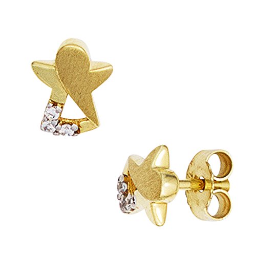 Dreambase Kinder und Jugendliche-Ohrschmuck Kinder“Engel“ teilmattiert und teilrhodiniert 8 Karat (333) Gelbgold 6 Zirkonia