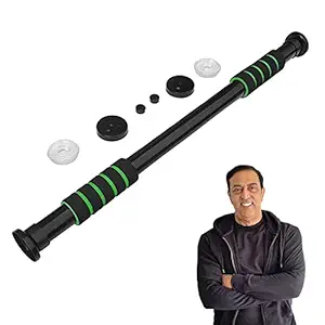 Slovic Pull-Up Bar for Home Workout | Non-Slip Carbon Steel Gym Bar (Load Capacity: 100 Kg) | Adjustable in Length, Mountable Door Bar with Foam Pads & Rubber Stoppers | Black, Size: 62 ? 100cm