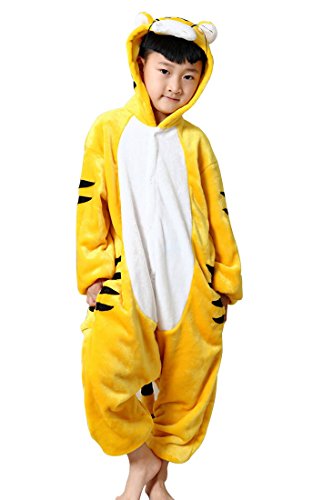 Preisvergleich Produktbild Happy Cherry Kind Schlafanzug Warmer Flanell Einteiler Pyjamas Unisex Tier Cosplay Kostüme Tierkostüm Tiger Dicke Nachtwäsche Kostüm Für Weihnachten Animal Sleepwear Geeignet Für 2 Bis 3 Jahre - Gelb