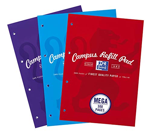 Oxford Campus, A4 Refill Pad, 300 Pages, Assorted Colours Pack of 3