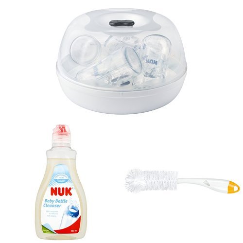 NUK Microwave Steam Steriliser with Bottle Cleanser and Bottle and Teat Brush Bundle