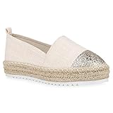plateau slipper silber  Damen Plateau Slippers Espadrilles Bast Glitzer Schuhe Slip Ons 156464 Creme 41 Flandell
