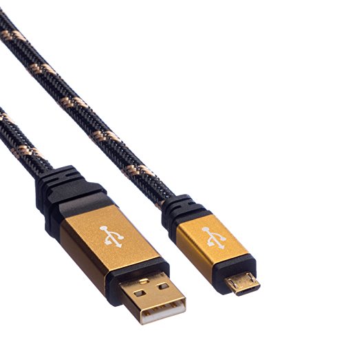 ROLINE GOLD USB 2.0 Kabel | Typ AB Stecker | Micro USB-Kabel | Ladekabel für Smartphone und Tablet | 1.8m - 3