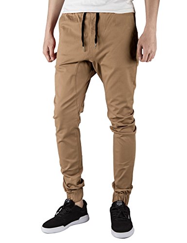 Mens Chino Jogger Trousers Elasticated Waist with Pockets