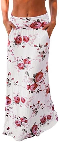 Quistal Skirts Women Elegant Long Skirt Floral High Waist Skirt Summer Beach Swimsuit Skirts (S, White)