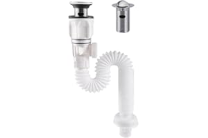 HpLive Tubo di scarico per lavandino con tappo di scarico, set di tubi di scarico per cucina, bagno (bianco)