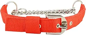 VIP Collection Choke Collar Safety Metal Chain Gentle Choker Chew Proof Strong Reflective Nylon Padded Adjustable Collar for Medium & Large Breed Dogs Color Red Large