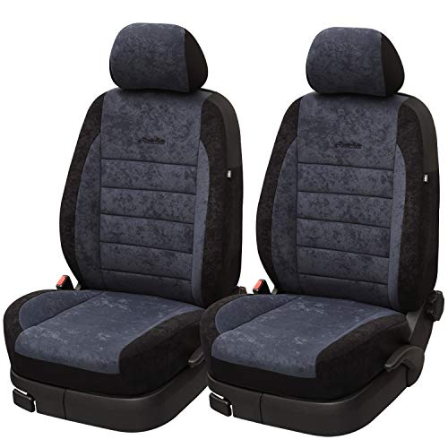 JOYSHOP s.r.l. Coprisedili Auto Universali Coppia Anteriori + 2 Copri poggiatesta - Super Resistente a Usura, Lavaggio e Luce - Tessuto indemagliabile - Made in Italy - JOYMITODUE Antracite/Nero