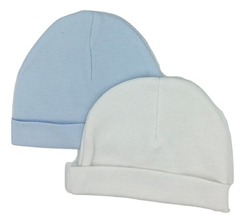 Twin Pack Babies Cap Hat Beanie 0-3 Months White and Blue or White and Pink