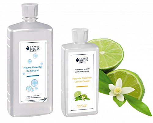 Lampe Berger Vorteilsset - 2 Düfte - 1000 ml Neutral und 500 ml Zitronenblüte / Fleur de Citronnier inkl. EO Shopping Bag