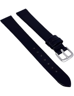 Minott Ersatzband Uhrenarmband Leder Band XL schwarz ohne Naht weich glatt 29684, Stegbreite:12mm, Schließe:Silbern