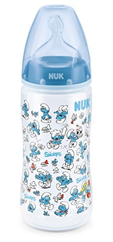 NUK Die Schlümpfe First Choice Plus Babyflasche aus PP, Silikon-Trinksauger, 6-18 Monate, 300ml