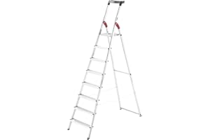 ‎HAILO Hailo Stehleiter StandardLine 8 Stufen, belastbar bis 150 kg, große Leiter aus Aluminium mit Ablage & Stabiler Holmführung, klappbare Aluleiter rostfrei, Silber, Aktuelles Modell L60, Made in Germany
