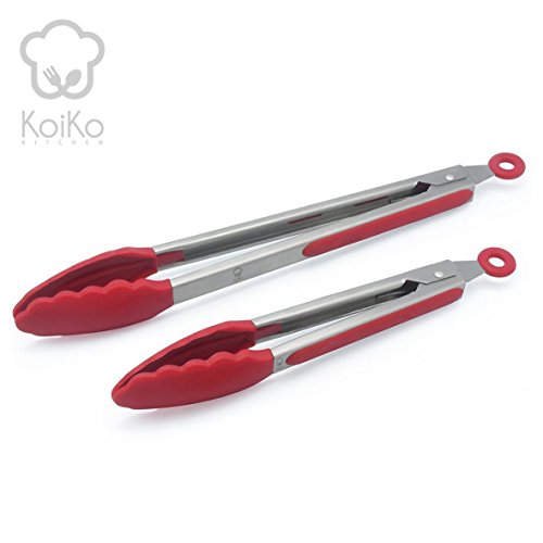 KoiKo - Küchenzangen / Grillzangen Set || 2 Qualitativ Hochwertige BBQ Zangen aus Rostfreiem Edelstahl und Hitzebeständigem Silikon || 30,5 cm und 23 cm Länge || Perfekt zum Outdoor und Indoor Grillen